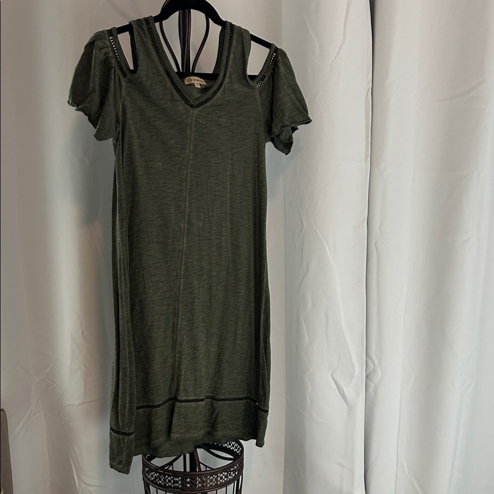 Democracy Olive Green Cold-Shoulder V-Neck Dress